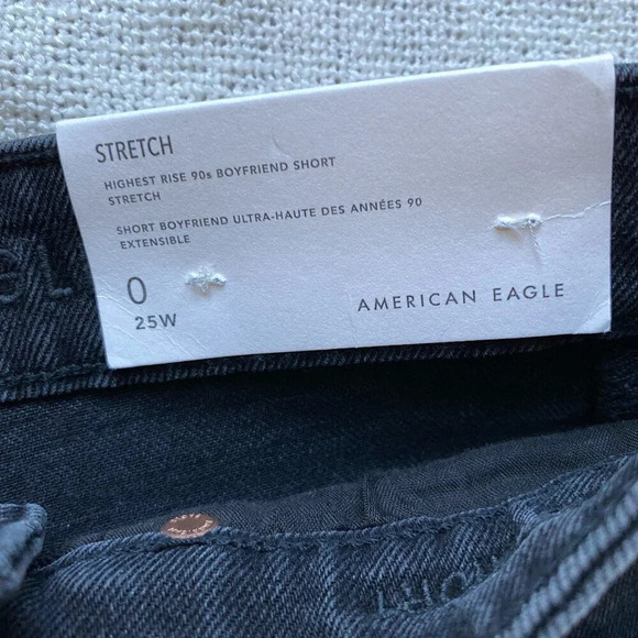 NTW American Eagle Highest Rise 90s Boyfriend Jean Shorts Washed Black Size 0 25 - Picture 3 of 6